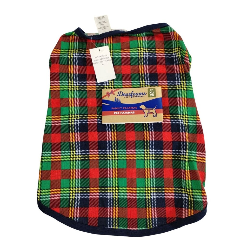 Dearfoams Holiday Family Pet Pajamas XL Plaid Dog Outfit